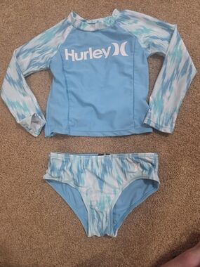 Hurley Aqua Blue Long-Sleeve Kids Rashguard Two-Piece Set